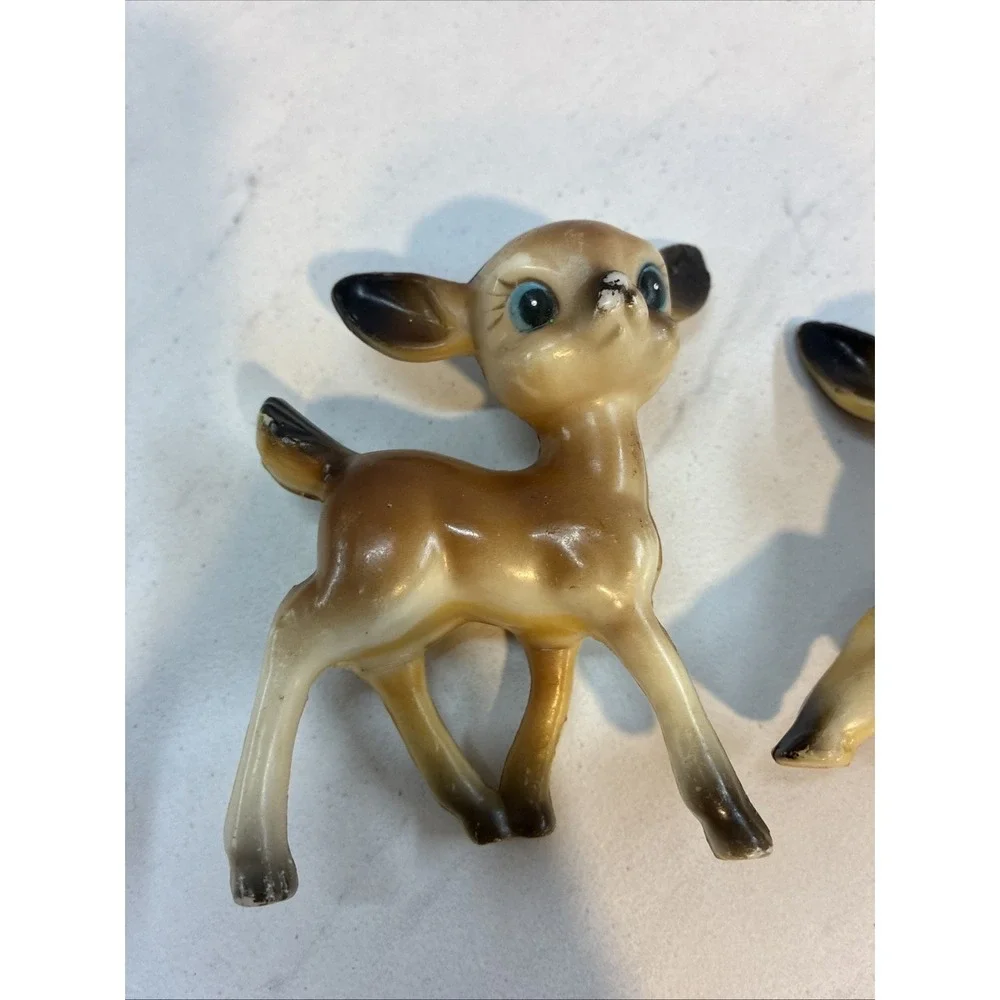 Vintage‎ Big Eye Christmas Reindeer Fawn Deer Bambi Look Figurine Hard Plastic